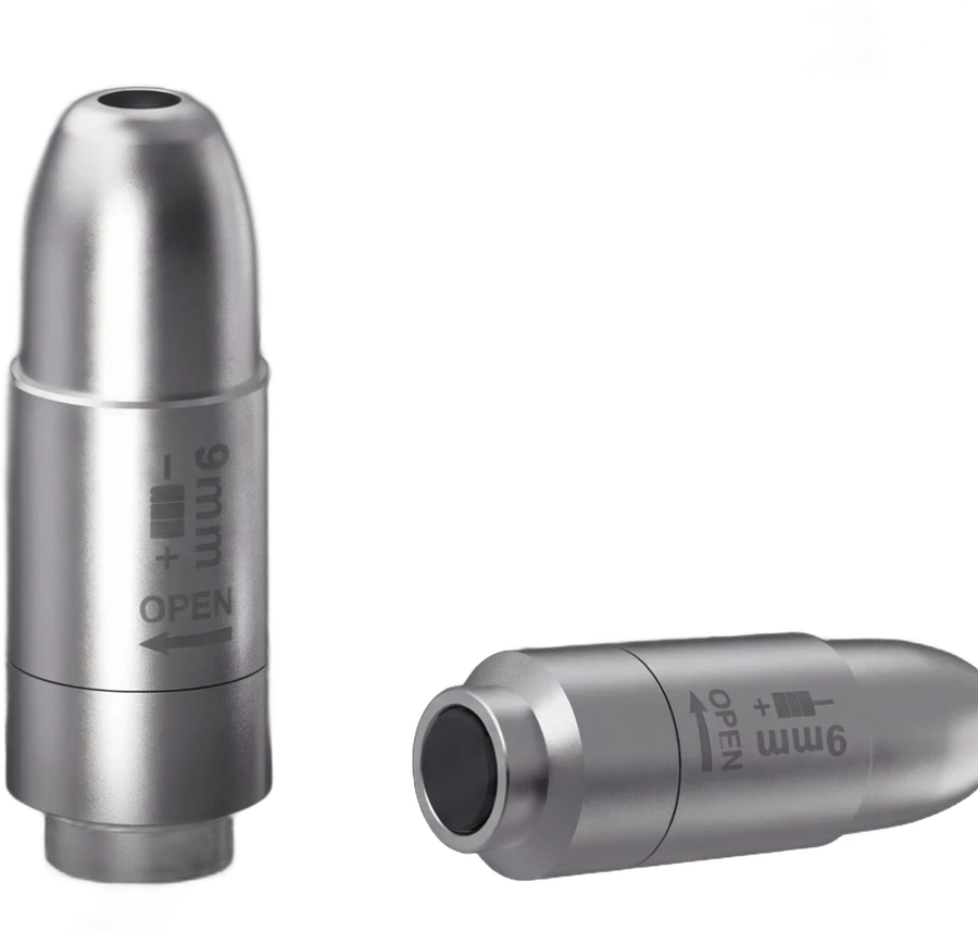 Two views of the original Aeroshot 9mm 2-in-1 cartridge